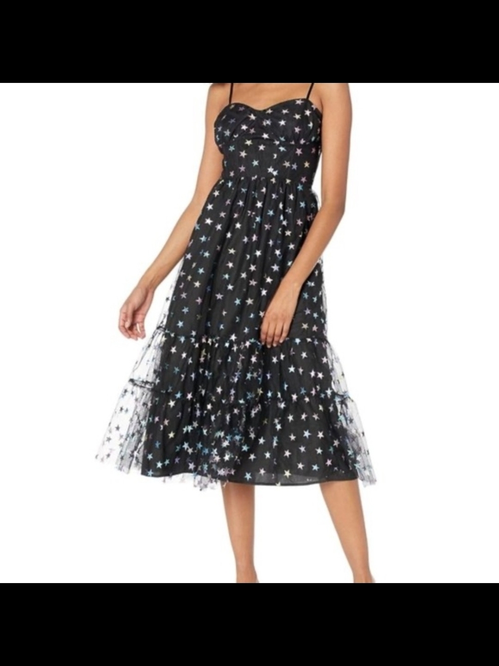 Betsey Johnson Black Midi Dress with Iridescent Star Print